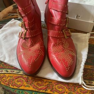 Red, gold studded, Chloe boots. They are a size 40 or a 9.5. Worn 1-2 times.